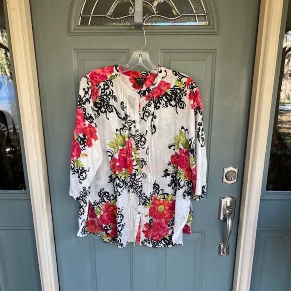 Poeme by Citron Sz 2X Floral Silk Blend Top Tunic Blouse